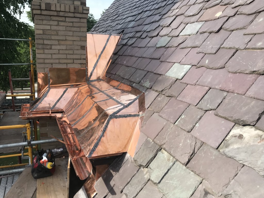 Rockford Slate Roof with Copper Flashing installed