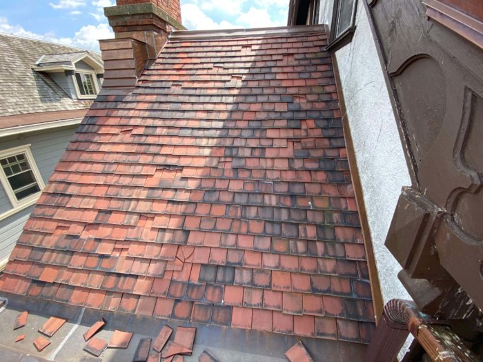 Hail Damage to Tile Copper Slate Roof Portfolio Ryan Restorations