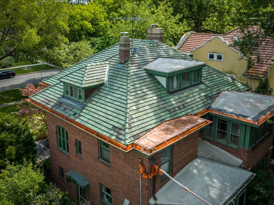 Evanston new copper flat roof with inlay gutters