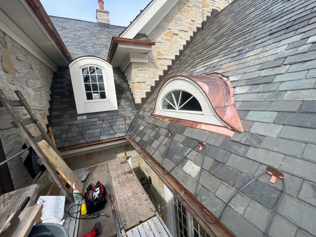 Copper Dormer Roof Repair with self-regulating heat tape